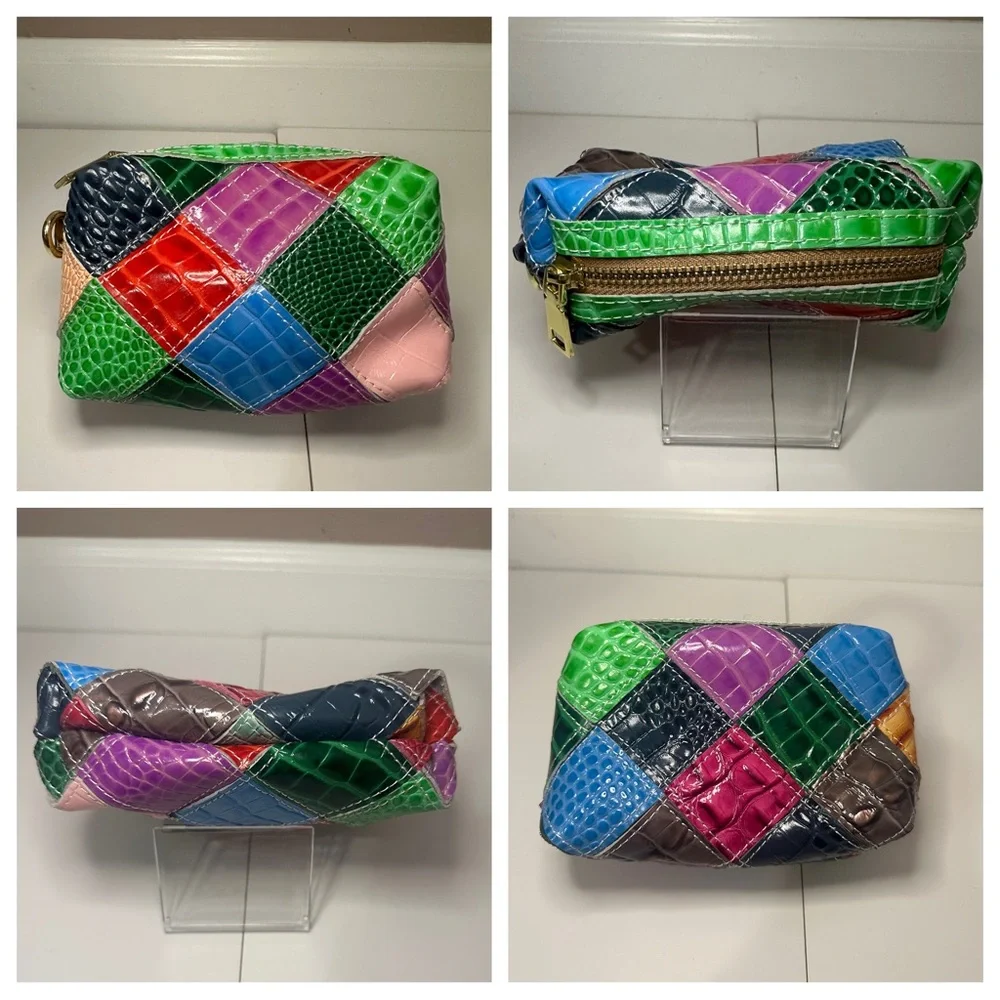 Chaos by Elsie NWT Set of Multicolor Croc Embossed Leather Satchel & Pouch